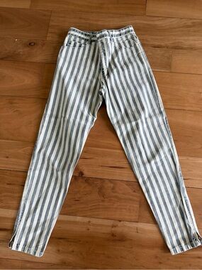 Vintage Guess Georges Marciano Women 28 Jeans Stripe Grey White Logo USA Y2K 90s